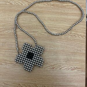 Elegant Silver Beaded Flower Mini Bag